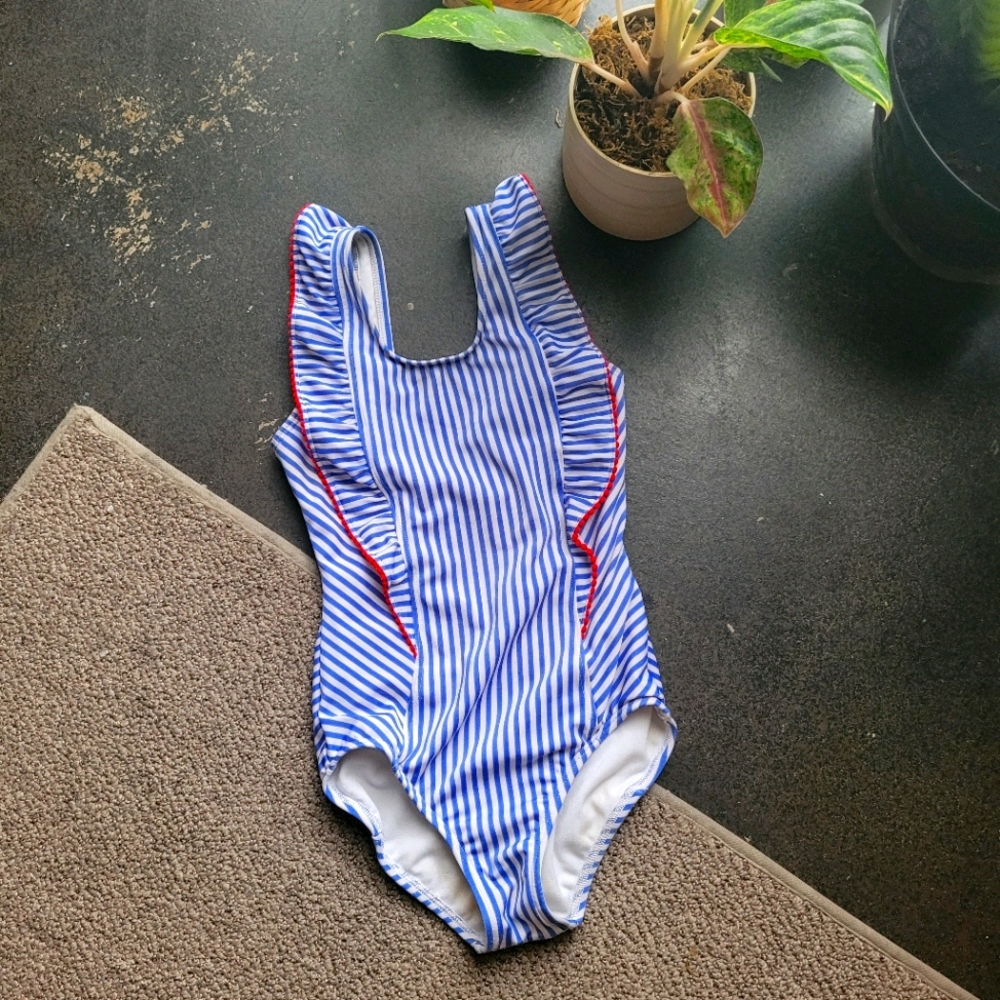Girls Swimsuit Stripe Size M (7/8)
